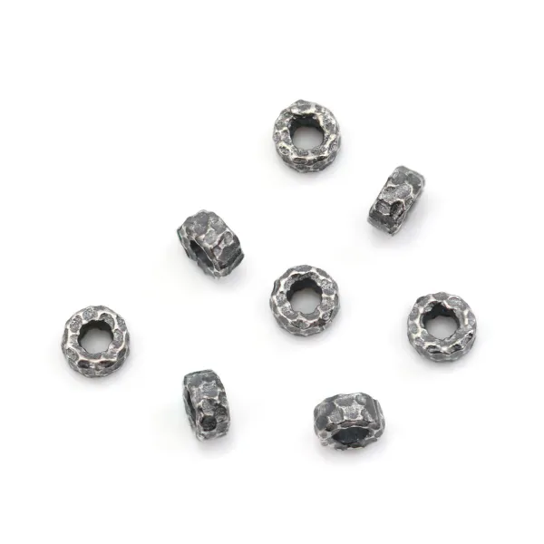 Perla intercalaire redonda martillada 2x4mm - Plata 925 envejecida x 4 uds.