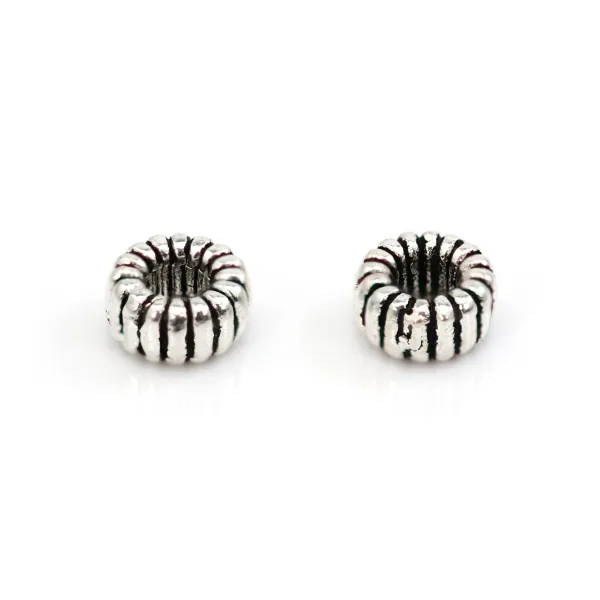 Perle intercalaire rondelle strié 3x6mm - Argent 925 niellé x 1pc