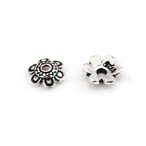 Coupelle fiore etnico 5mm - Argento 925 niellato x 4 pezzi