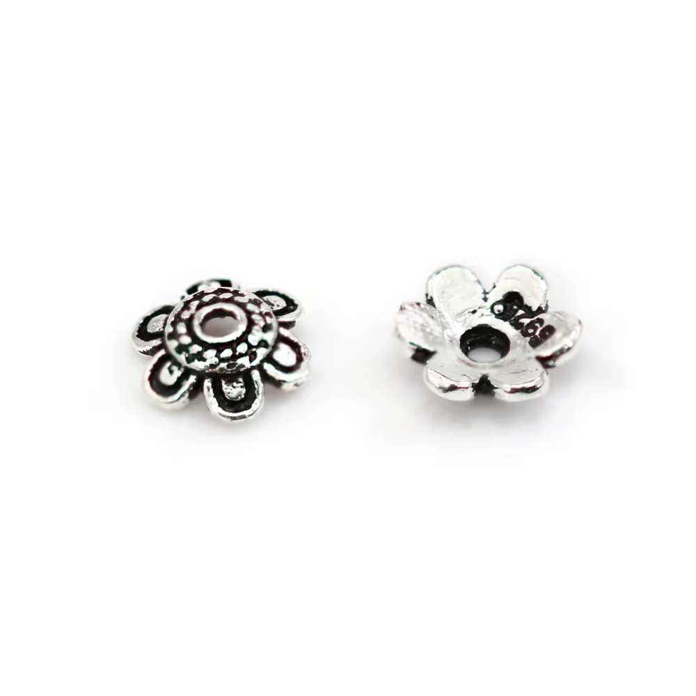 Bead Cap ethnic flower 5mm - Nielloed 925 Silver x 4pcs