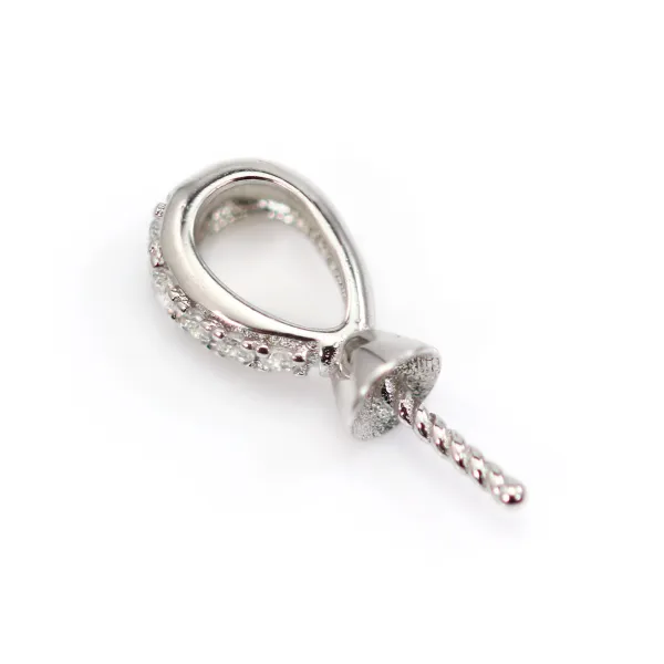 Bail strass for half-drilled pearl 16mm - cubic zirconia & Rhodium plated Silver x 1pc