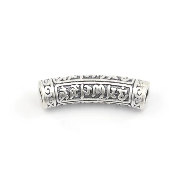 Perla Tubo mantra tibetano 6x24mm - Argento 999 niellato x 1pz
