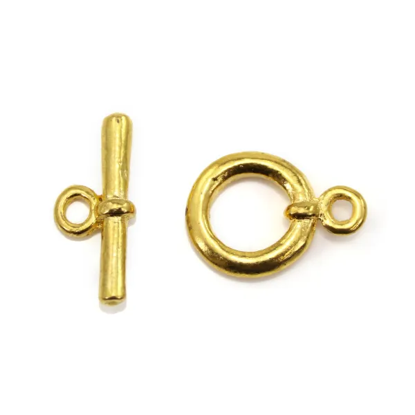 Cierre "Toggle OT" de metal liso, color dorado, 15mm x 2 piezas