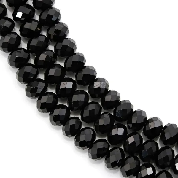 Faceted black spinel rondelle 4x6mm x 39cm