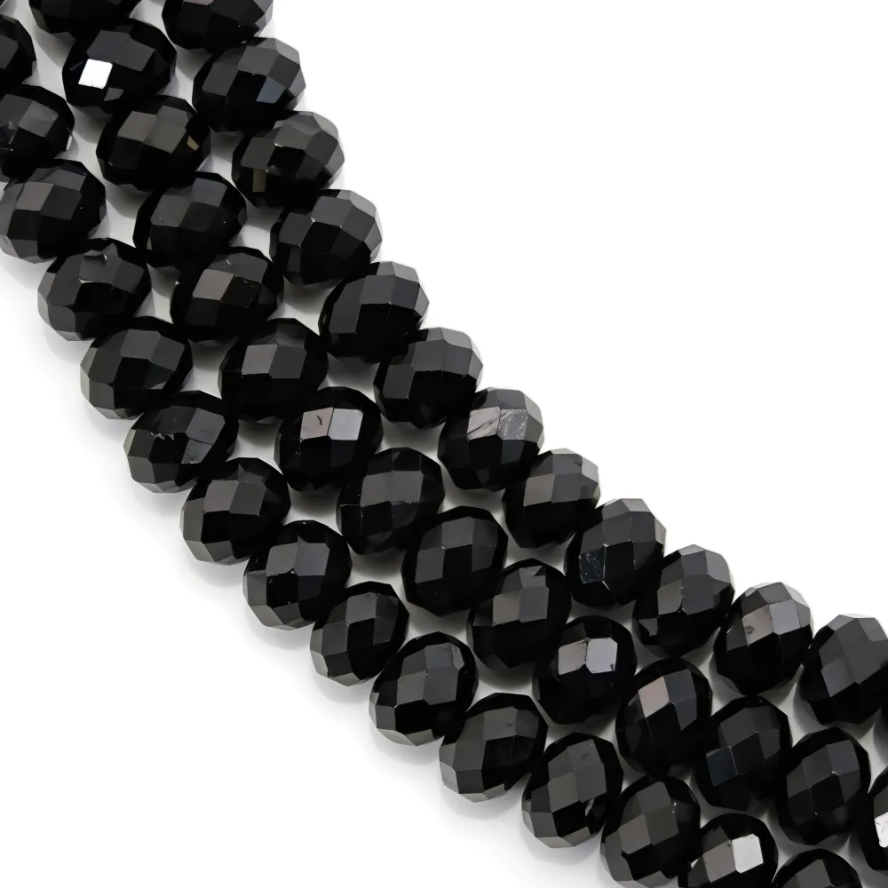 Espinel negro, rondelle facetada de 4x6mm x 39cm.