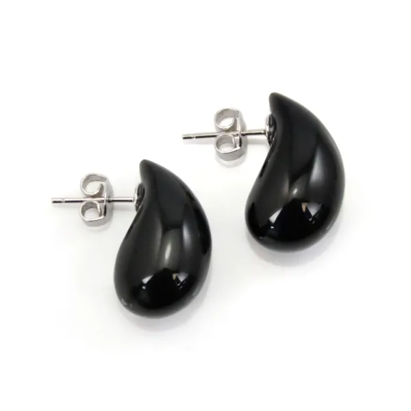 Pendientes de Obsidiana en forma de gota 10x20mm - Plata 925 rodinada x 2 unidades