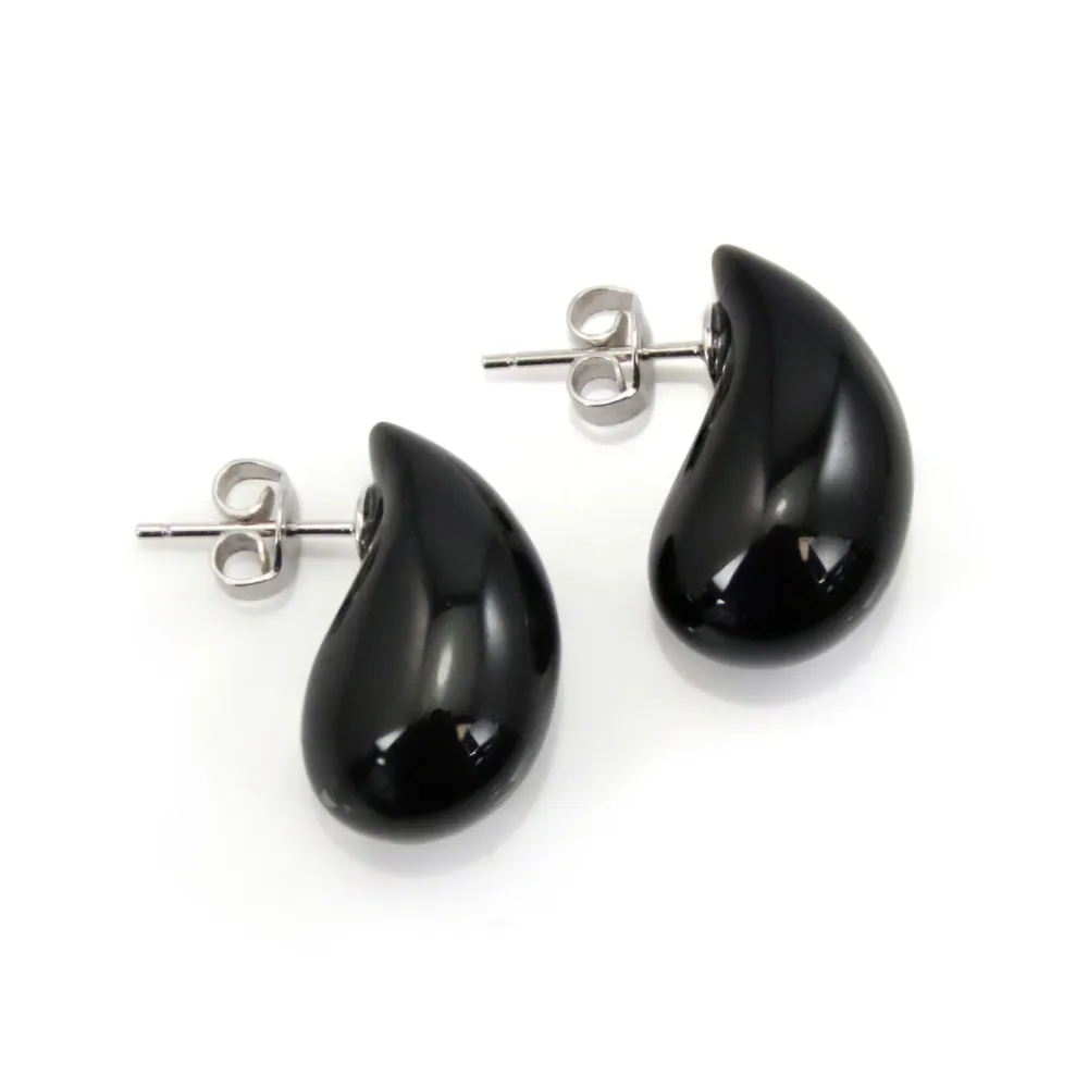 Boucles d'oreilles Obsidienne goutte 10x20mm - Argent 925 rhodié x 2pcs
