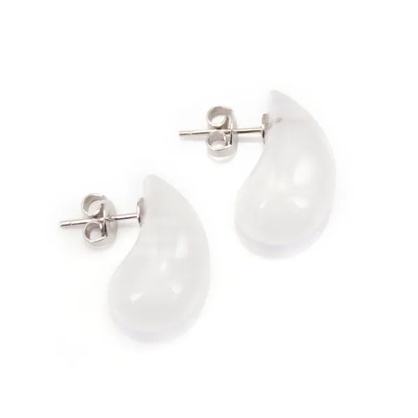 Orecchini in cristallo di rocca a goccia 10x20mm - Argento 925 rodio x 2 pezzi