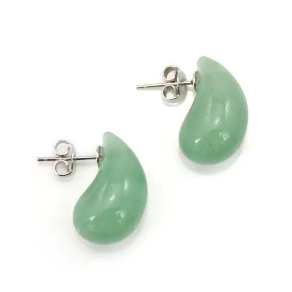Boucles d'oreilles Aventurine goutte 10x20mm - Argent 925 rhodié x 2pcs