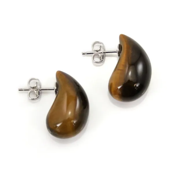 Orecchini in occhio di tigre a goccia 10x20mm - Argento 925 rodio x 2 pezzi