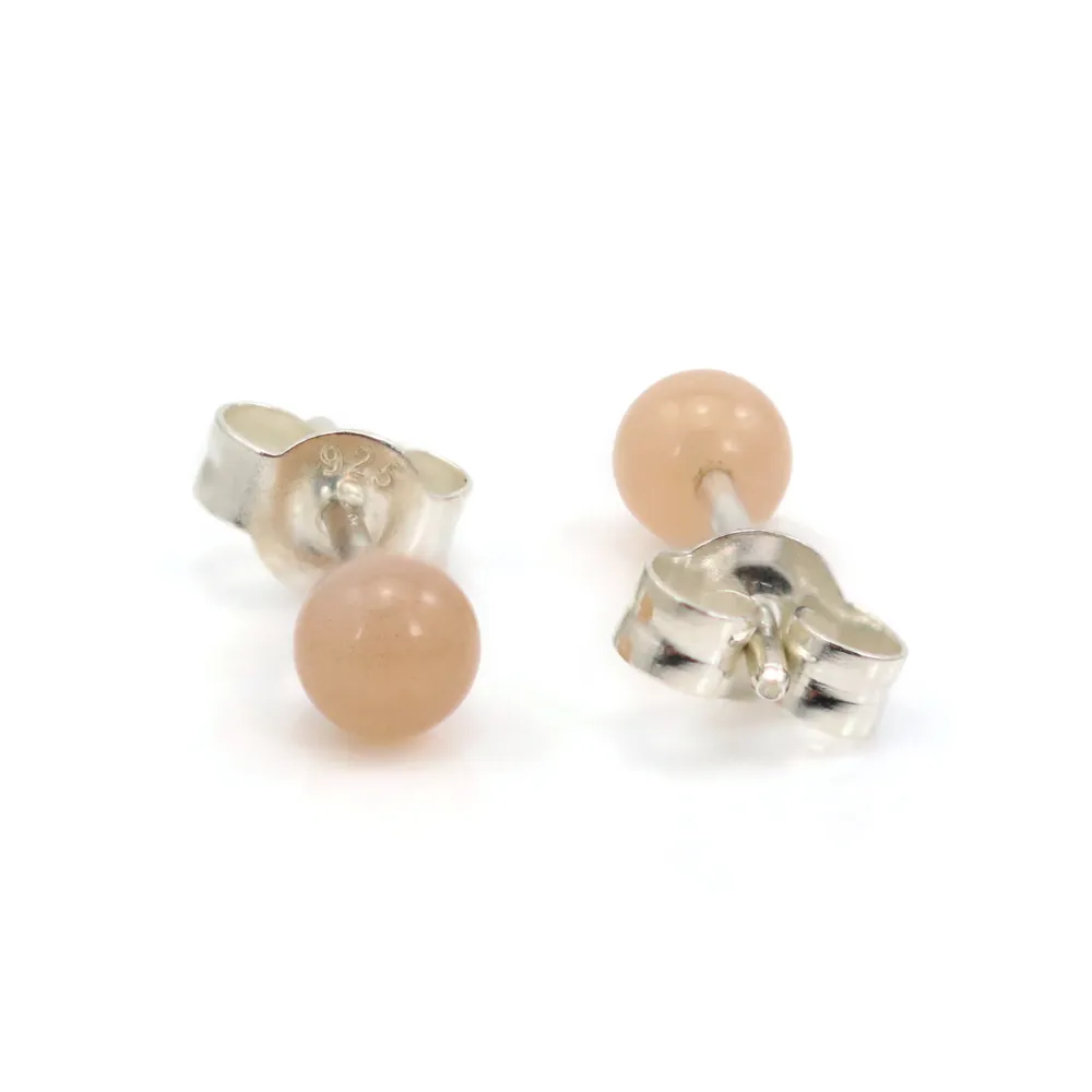 Pendientes Pierre de lune naranja 4mm - Plata 925 rodinada x 2uds.