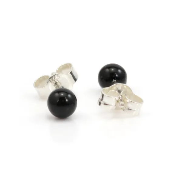Boucles d'oreilles Onyx (Agate noir) 4mm - Argent 925 rhodié x 2pcs