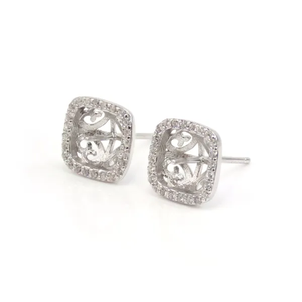 Pendientes cuadrados con pavé para semipercing de 11 mm - circonita cúbica y Plata de ley 925 rodinada x 2 uds.
