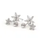 Pendientes de botón duo flores 5 pétalos para semipresado 12mm - circonita cúbica y Plata de ley 925 rodinada x 2 uds.