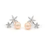 Pendientes de botón duo flores 5 pétalos para semipresado 12mm - circonita cúbica y Plata de ley 925 rodinada x 2 uds.