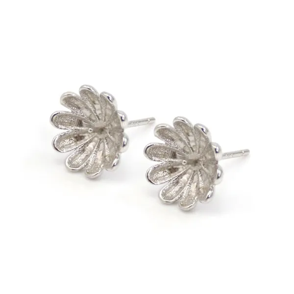 Clous d'oreilles marguerite pour semi percé 11mm - Argent 925 rhodié x 2pcs