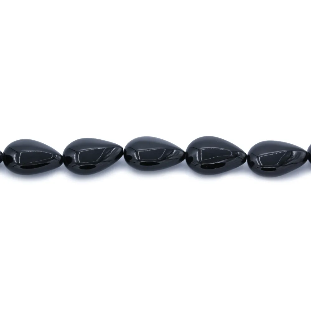 Black Agate Flat Drop 18 x 24mm