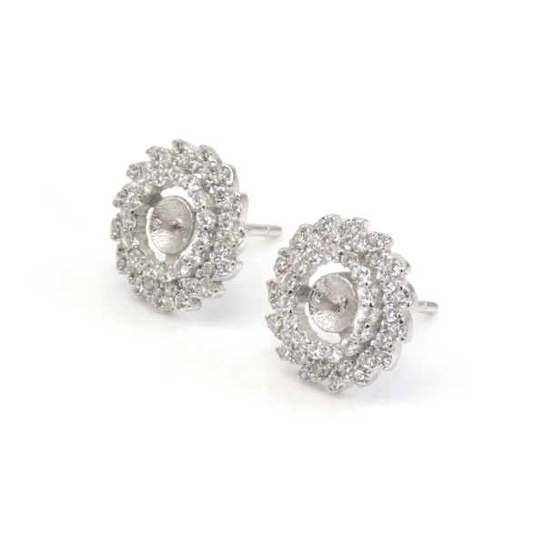 Clous d'oreilles Dahlia pavé pour semi percé 12mm - oxyde de zirconium & Argent 925 rhodié x 2pcs