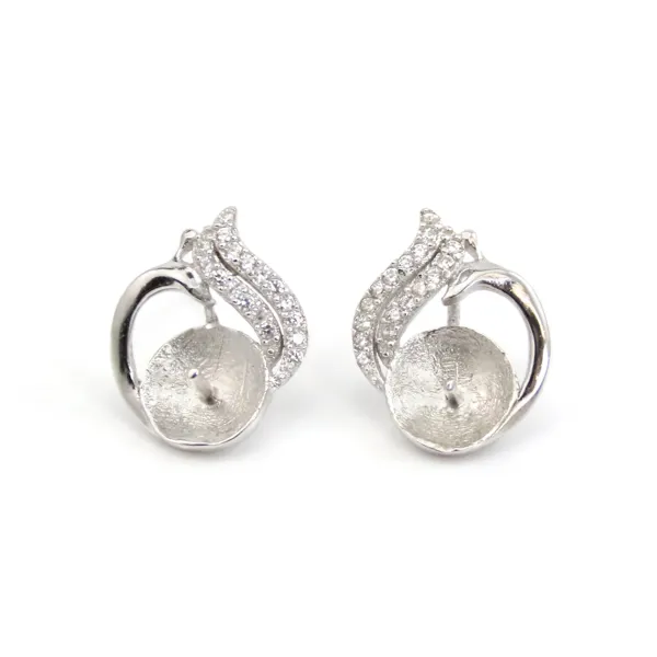 Clous d'oreilles paon semi-pavé pour semi percé 11x14mm - oxyde de zirconium & Argent 925 rhodié x 2pcs