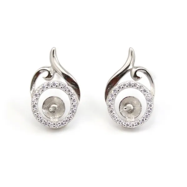 Clous d'oreilles flamme semi-pavé para semi percé 10x16mm - óxido de circonio y Plata 925 rodinada x 2 uds.