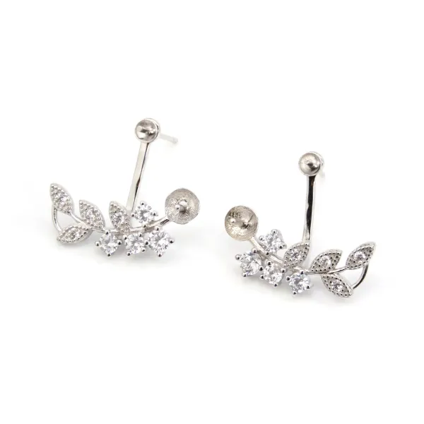 Dos de boucles d'oreilles branche pour semi percé 18x19mm - oxyde de zirconium & Argent 925 rhodié x 2pcs