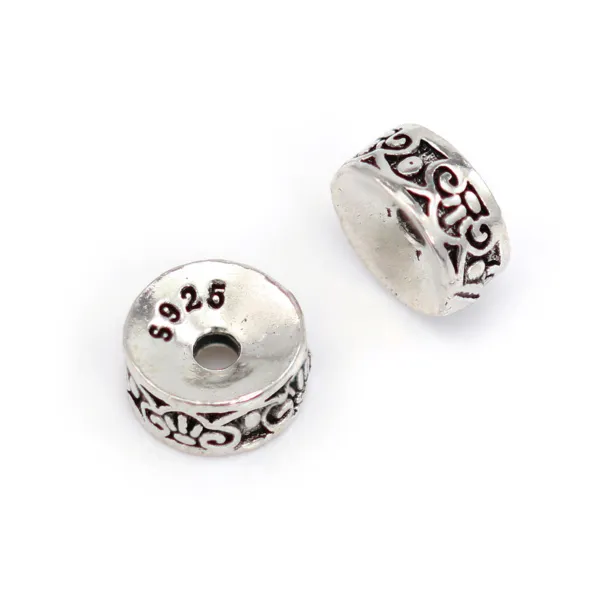 Perla intercalaire redonda decorada de 3x6mm - Plata 925 envejecida x 1 ud.