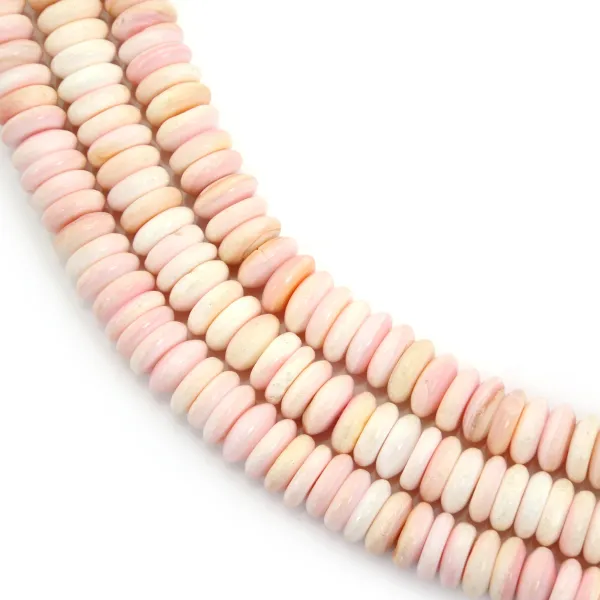 Fil de 40cm de perles lambi rose rondelle Heishi 3x8mm qualité AB pour bijoux estivaux