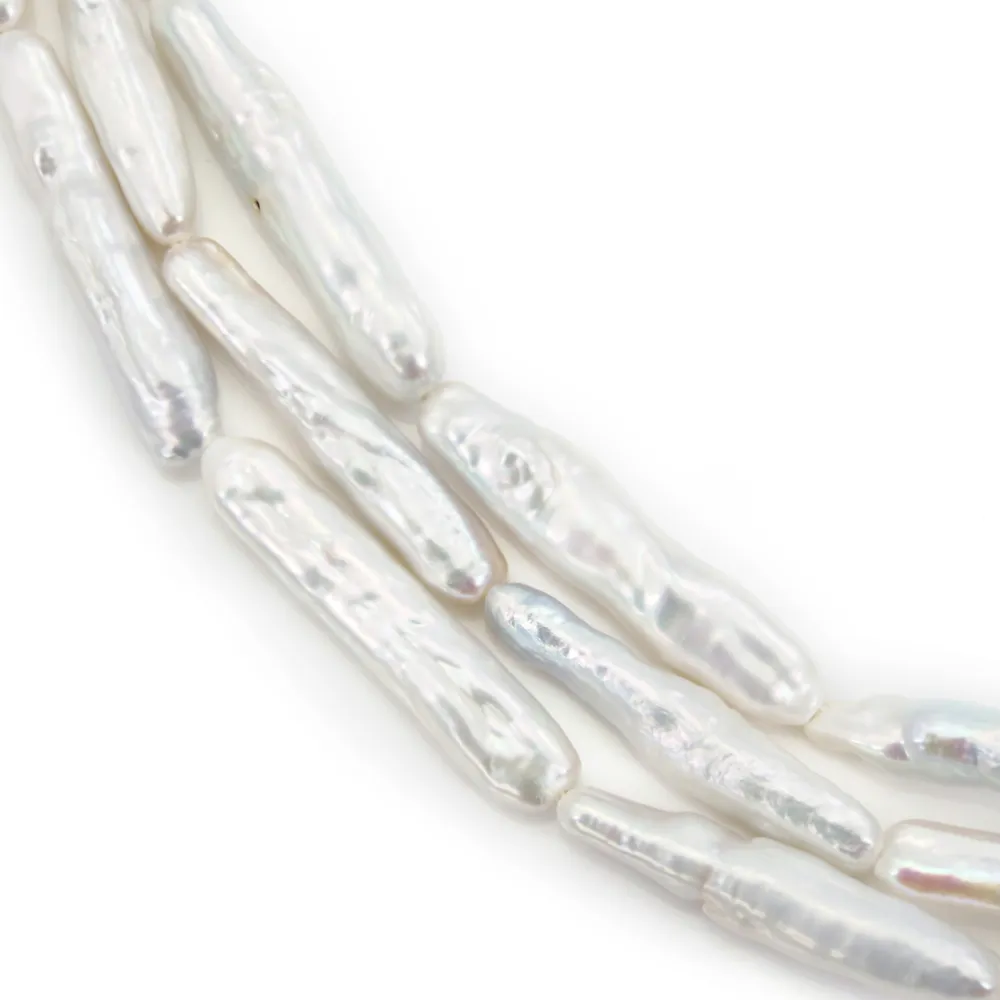 Pérolas de água doce brancas 5x24mm tubo com brilho nacarado para criações DIY