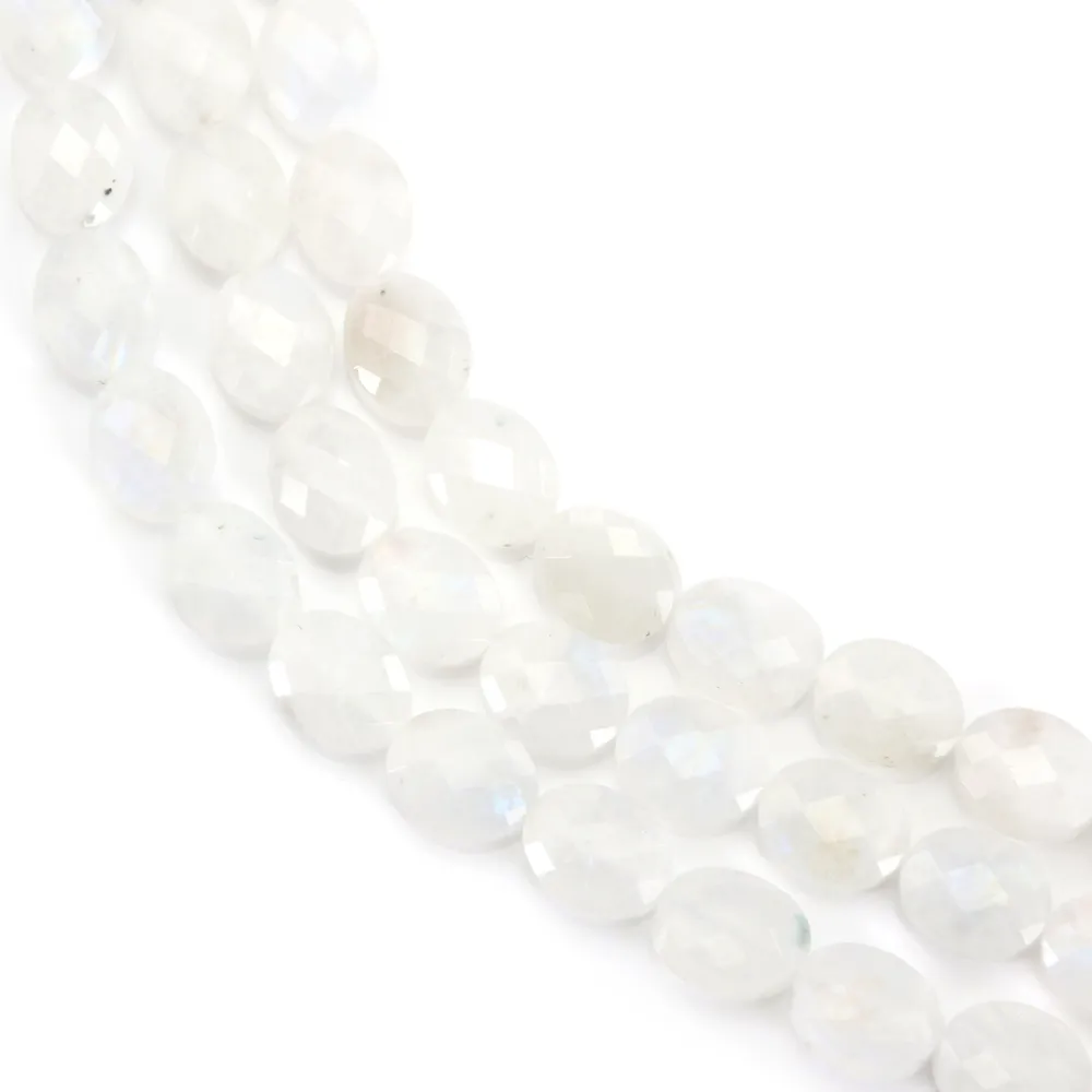 Pierres de lune 8x10mm ovales facettées qualité A avec reflets irisés pour créations DIY