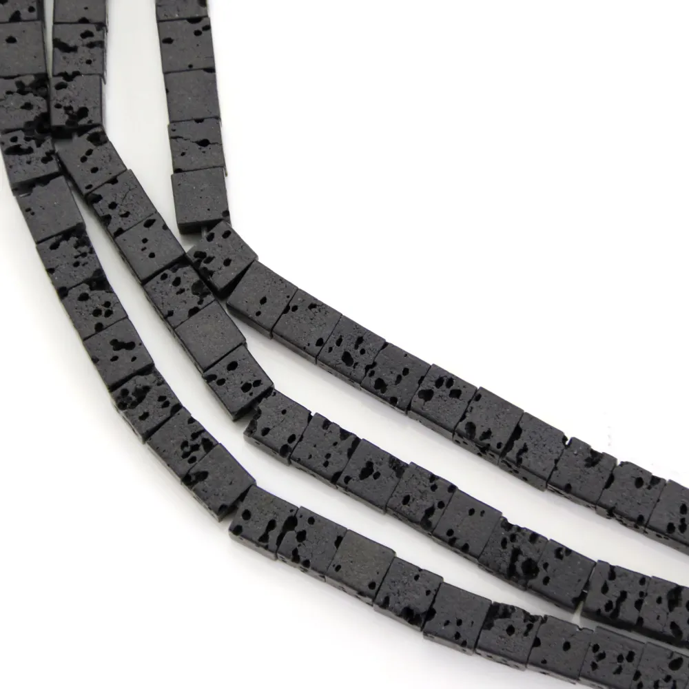 38cm Strang aus Lavasteinwürfeln 4mm für Schmuck im natürlichen Stil