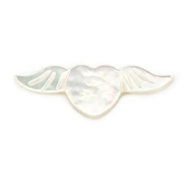 Nacre blanche 8x24mm cœur ailé avec éclat irisé pour créations DIY