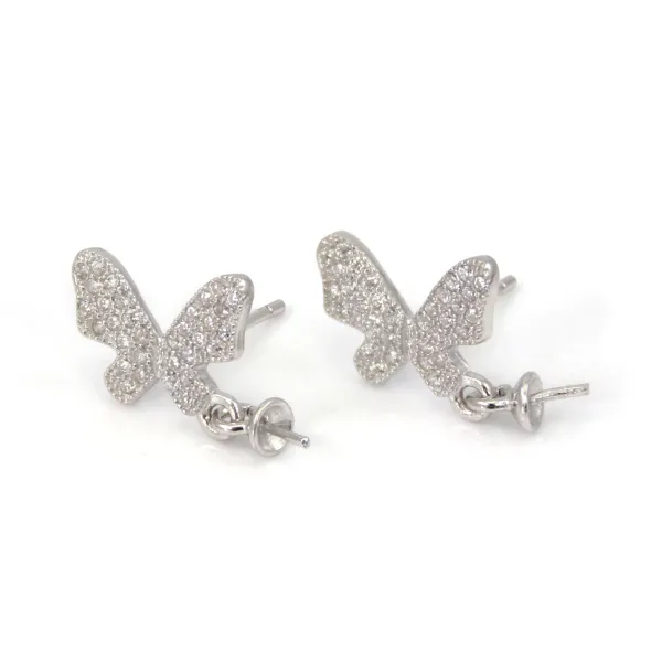 Boucles d'oreilles semi-percée papillons 12x15mm avec zircons et chaîne personnalisable