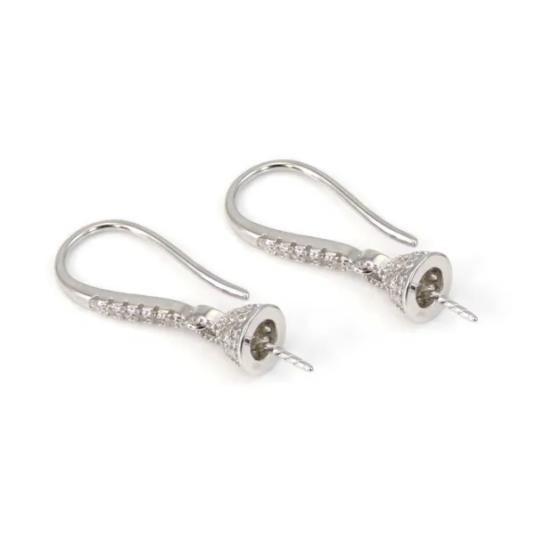 Crochets d'oreilles semi-percée en argent 925 rhodié avec oxydes de zirconium et monture personnalisable