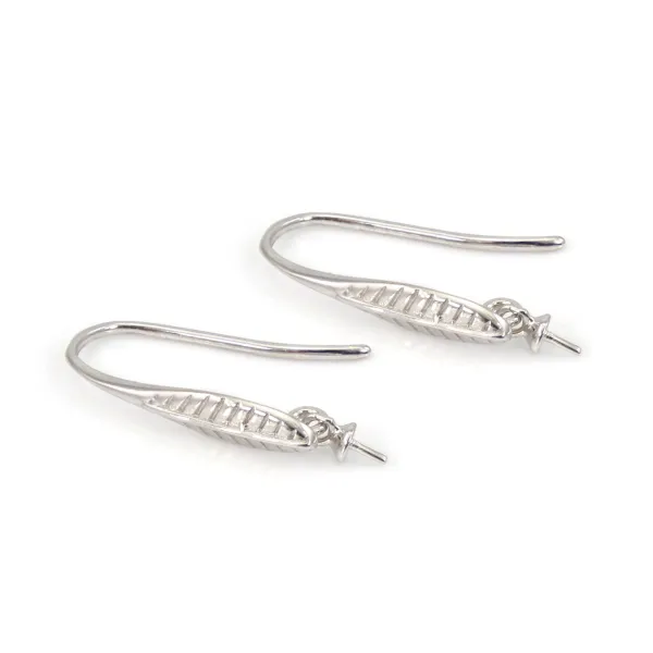 4x26mm leaf ear hooks in rhodium-plated 925 silver for semi-pierced with customizable setting