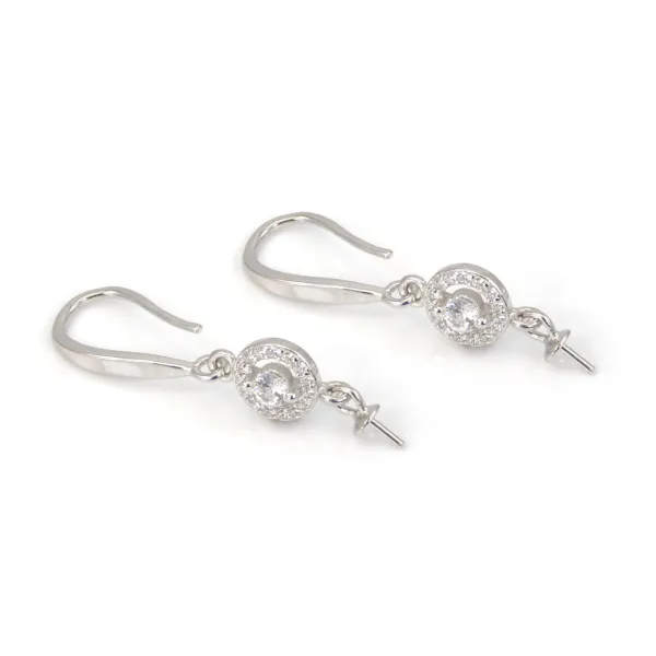 Coppia di ganci per orecchini cerchio traforato 7x31mm in argento 925 con zirconi (perla non inclusa)
