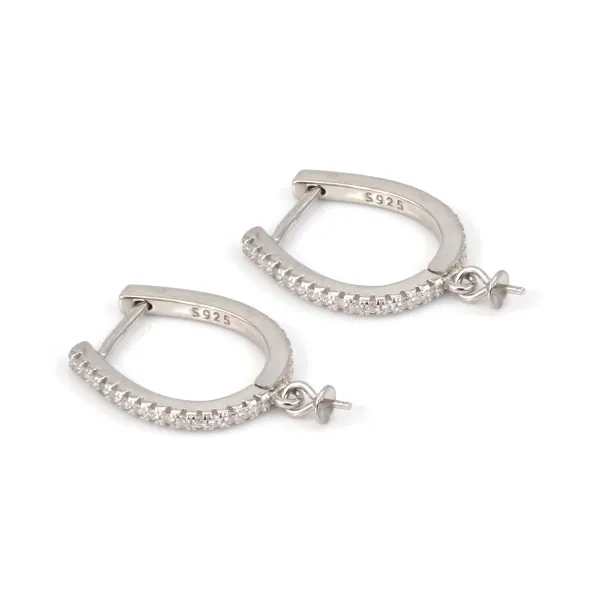 Apprêts créoles dormeuses en argent 925 pour perles semi percées, pavées de zirconium