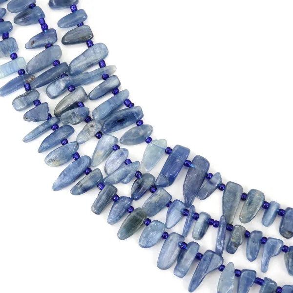 Elongated chip beads in natural blue Kyanite on thread