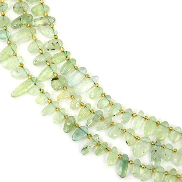 Elongated chip beads in Green Prehnite on thread