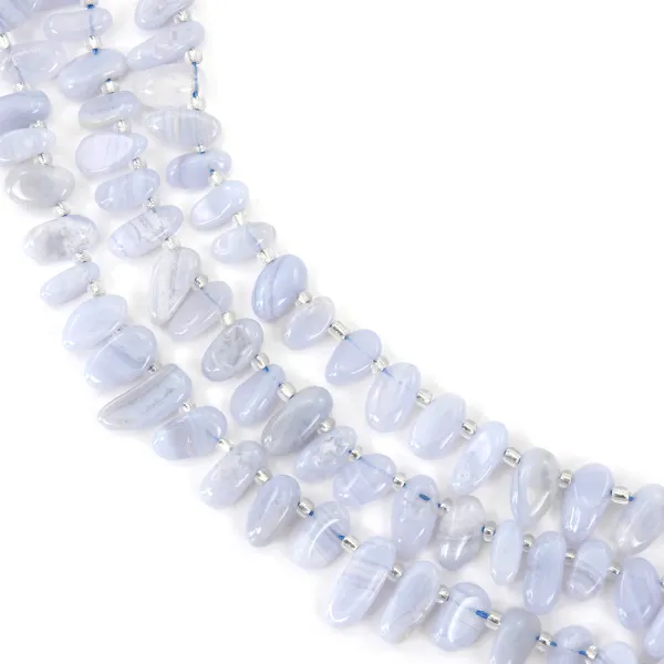Perles chips allongés en Calcédoine bleue naturelle