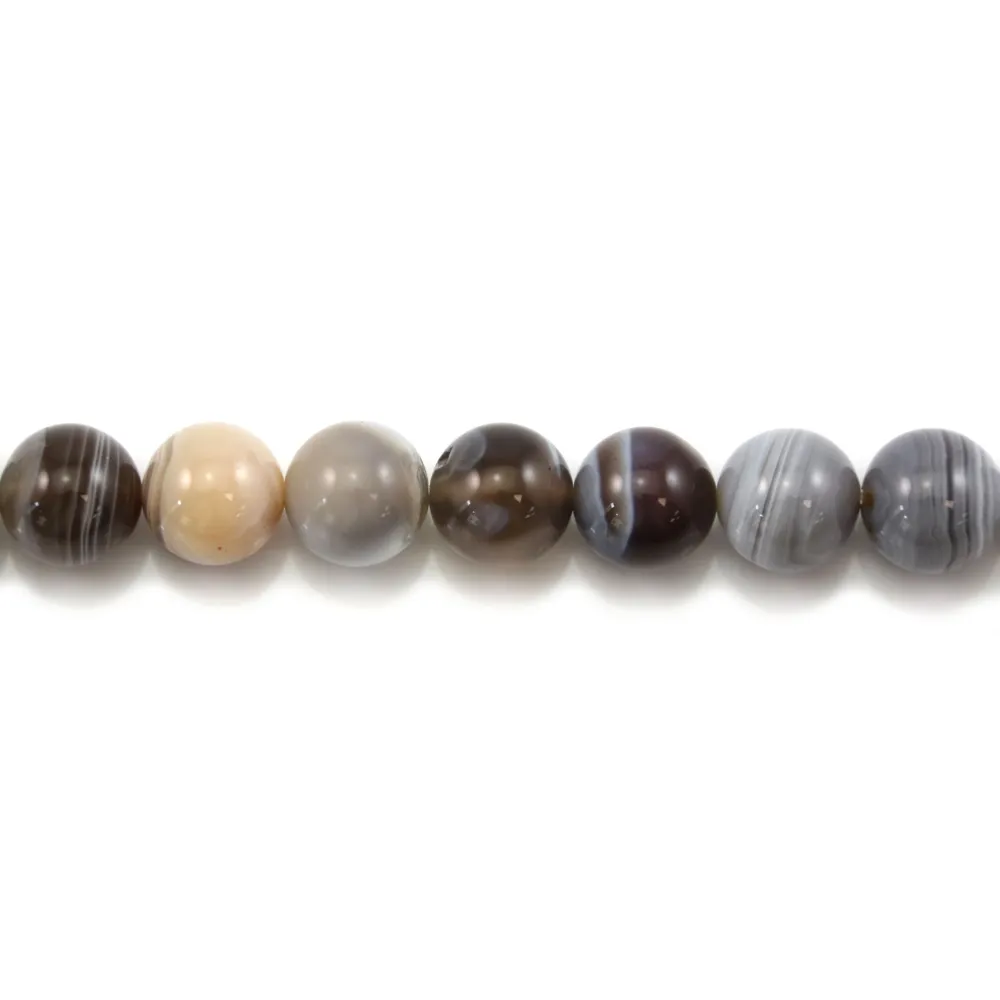 Agate Botswana rund 10mm - Natürlicher grauer Stein - Perle für Armband