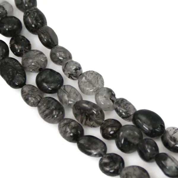 Black rutile quartz baroque nugget 5-6mm x 39cm