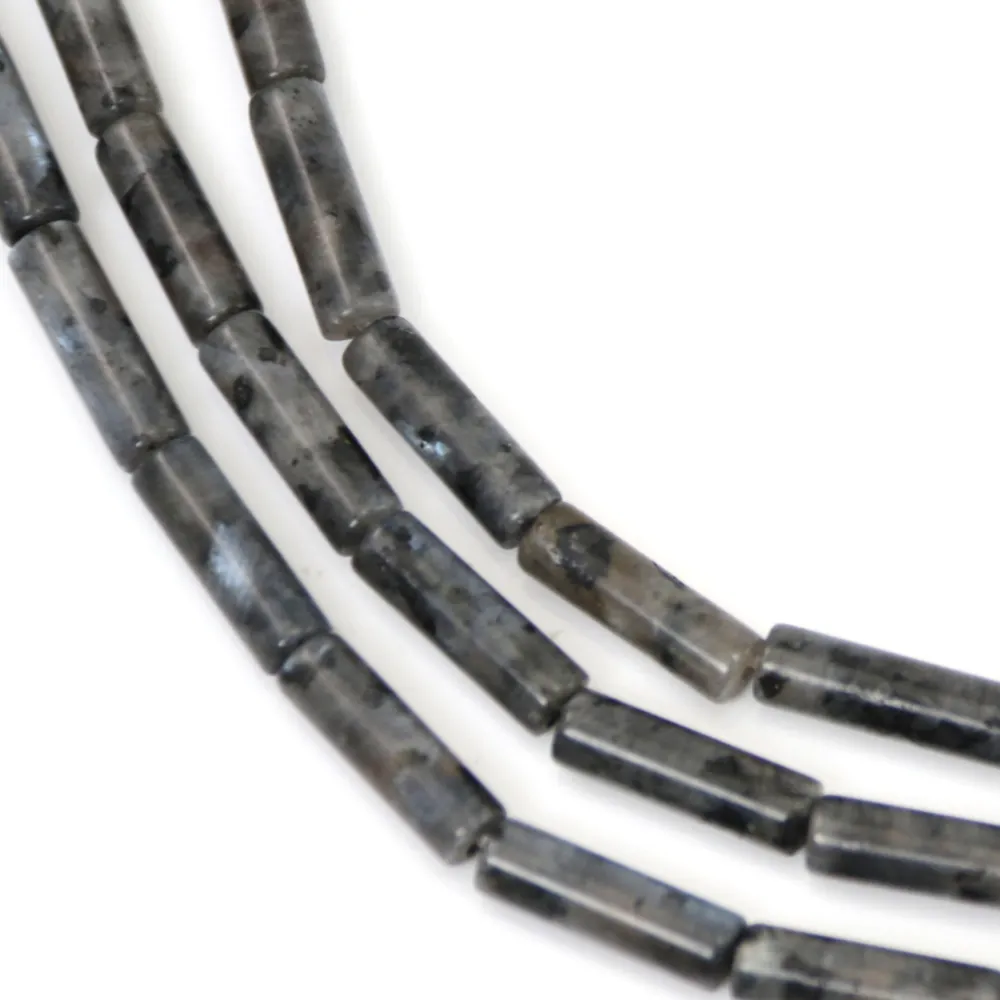 Larvikite Tube Bead 4x13mm | Natural Black Labradorite