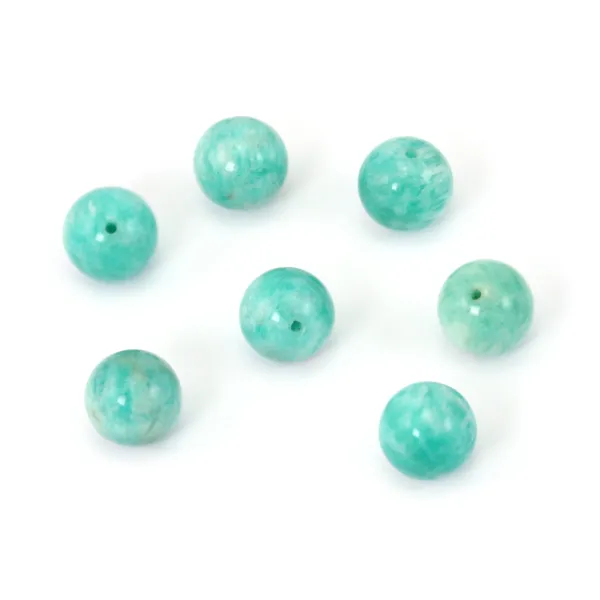 Amazonite du Pérou semi-percé, ronde, 10mm x 1pc