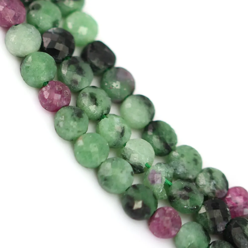 Faceted Flat Round Bead Ruby Zoisite 4mm | Natural Stone