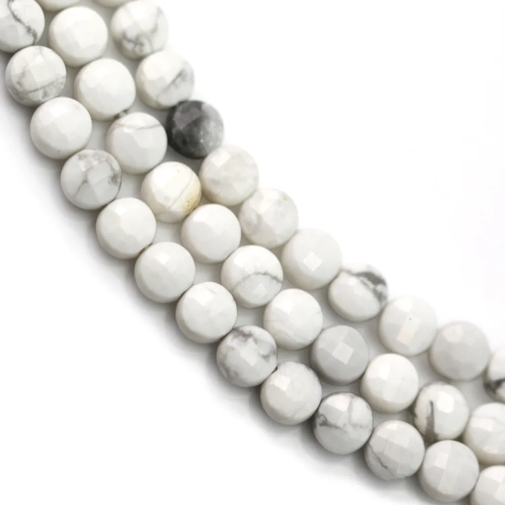 Perla Redonda Plana Facetada Howlite 4mm | Pedra Natural Branca