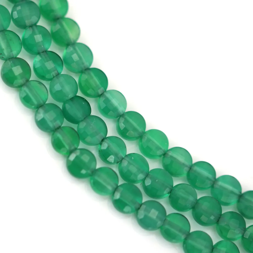 Perla Redonda Plana Facetada Ágata Verde 4mm | Pedra Natural