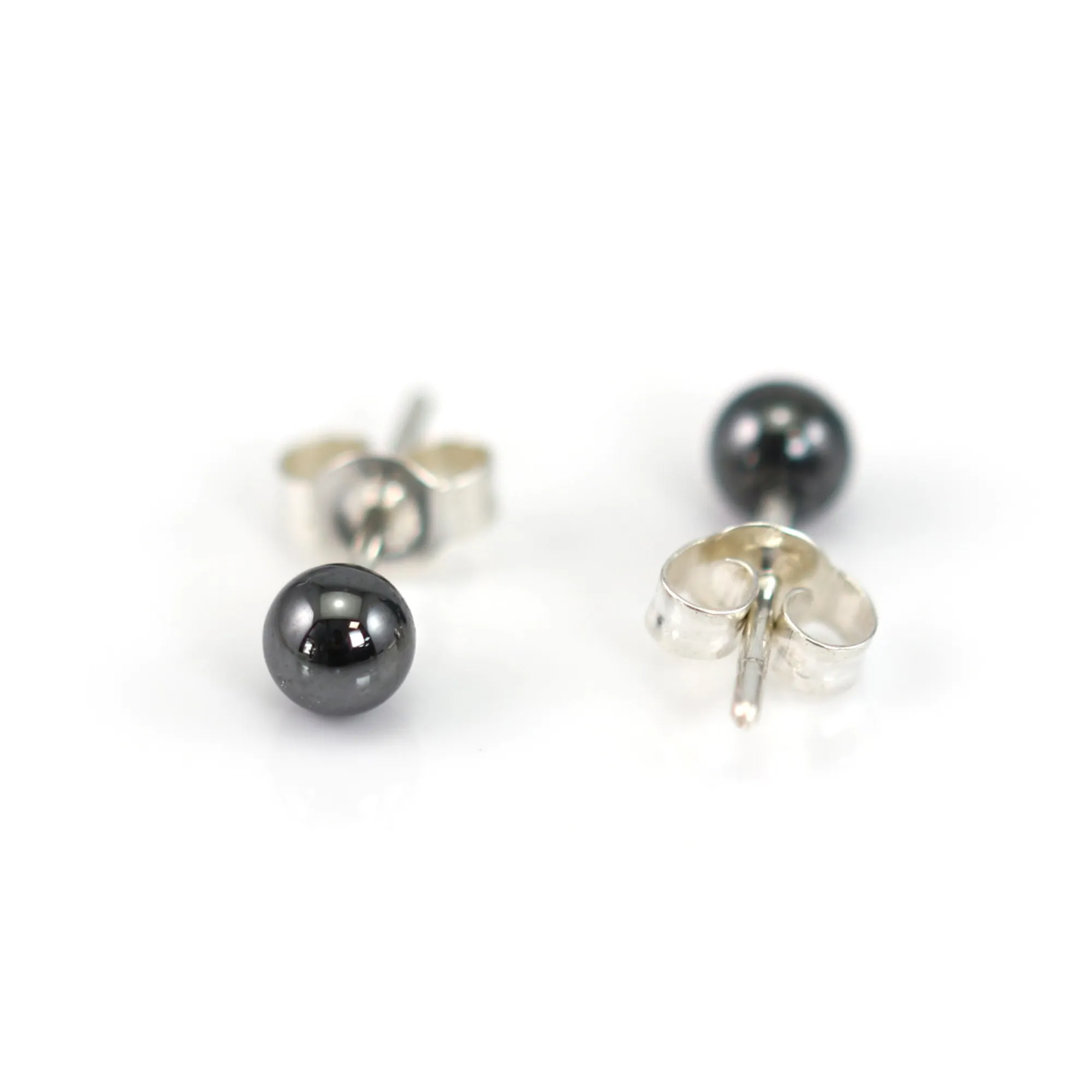 Boucles D'oreilles En Hématite Sur Argent 925 - Clous - Occasion, Pierre Noire