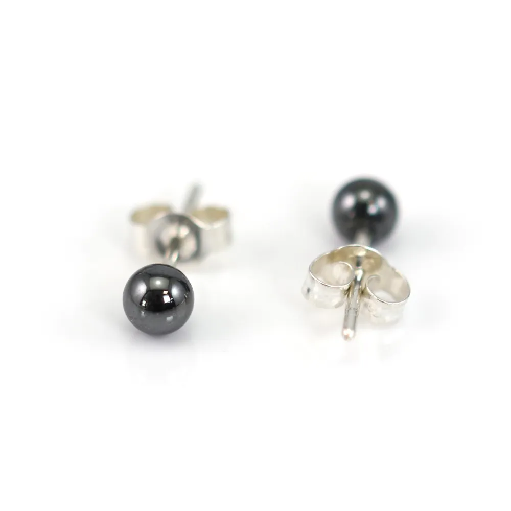 Earrings 4mm Hematite | 925 Silver and Natural Stone