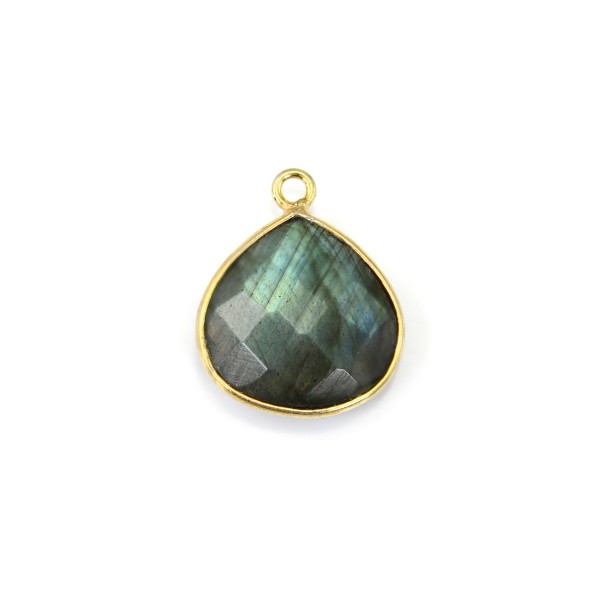 Breloque Labradorite goutte facetté serti argent 925 doré à l'or fin 15x18mm x 1pc