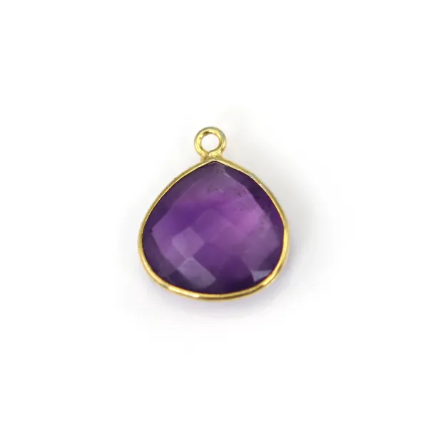 Breloque Gota Amatista Facetada 15x18mm | Engaste Plata Dorada